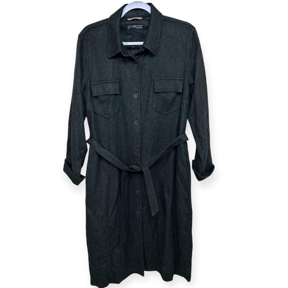 Peruvian Connection Gray Baby Alpaca Wool Belted Long Coat Jacket